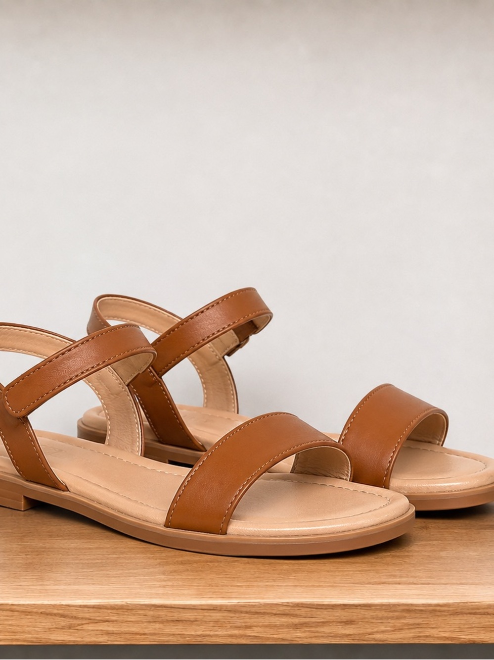 Kids Tan Two-Strap Open-Toe Sandals with Back Strap